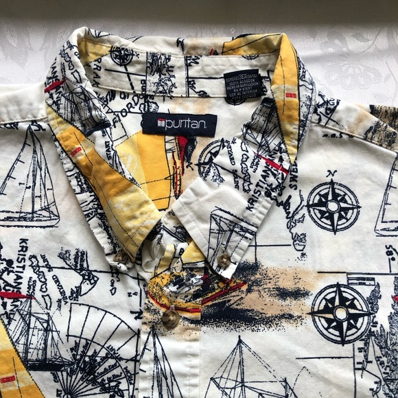 Puritan Casual Button-Down Shirt Men’s Size 3XL Short Sleeves Sailing Boats - Picture 3 of 13
